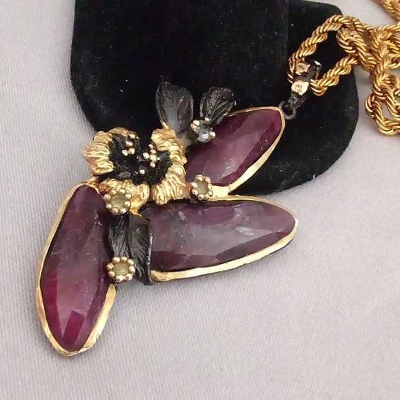Big vintage custom made natural ruby cocktail pendant 💋 - Picture 1 of 7